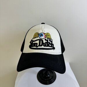 Von Dutch Flying Eyeball Wordmark Black Trucker Hat